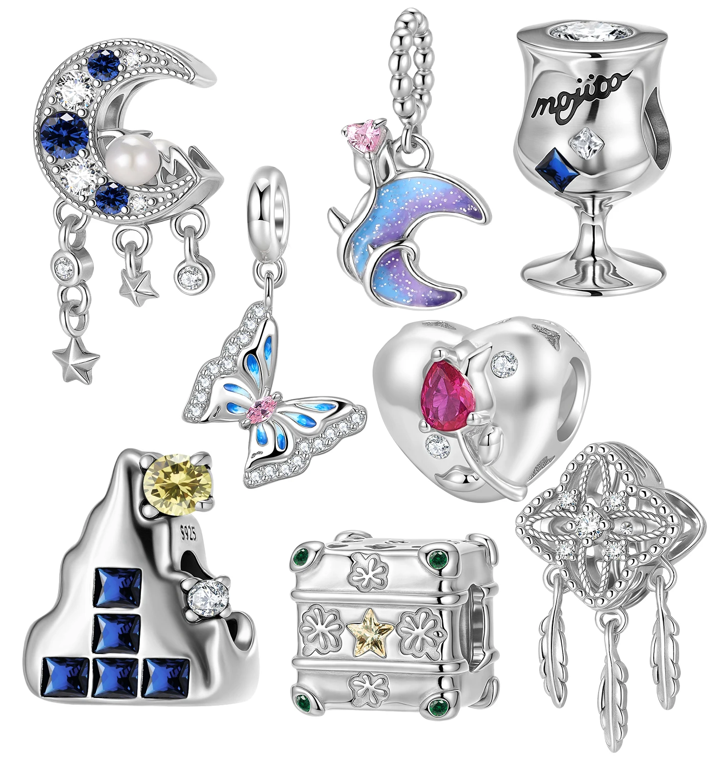 

STILLHOUSE 925 Sterling Silver Blue Starry Night of Van Gogh Mojito Rose Zircon Charm Fit Original Bracelet Diy Accessories