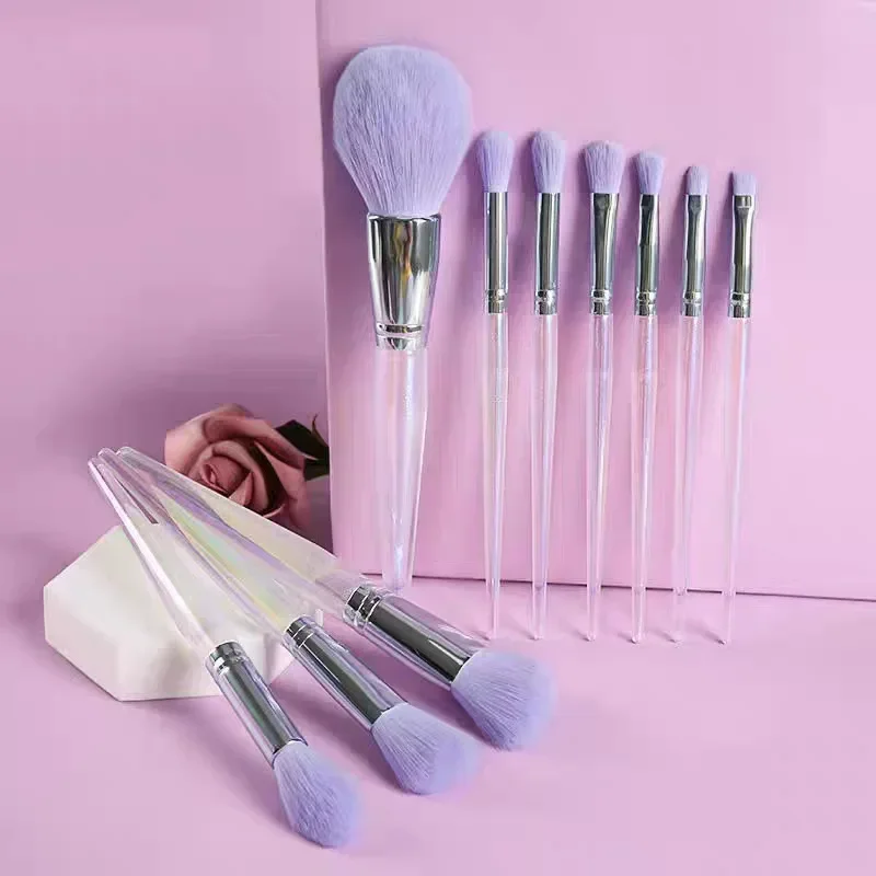 Pinceaux de maquillage professionnels avec sac de rangement, fard à barrage, poudre, fond de teint, blush, sculptant, surligneur, pinceau pour les yeux, violet, 10 pièces