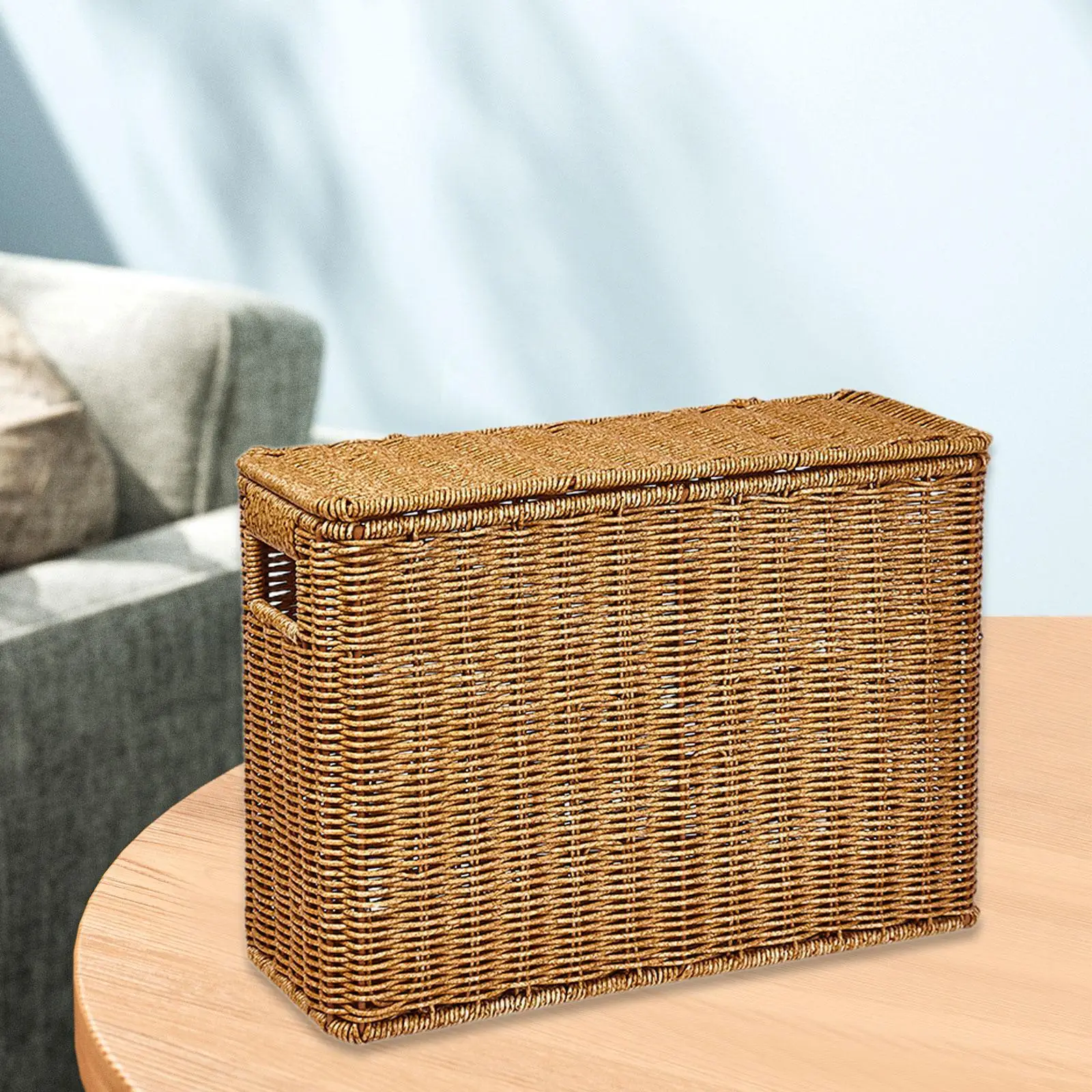 Woven Journal Book Basket PP Material Tall Narrow Storage Basket Space Saving Organizer Container for Home Gifts