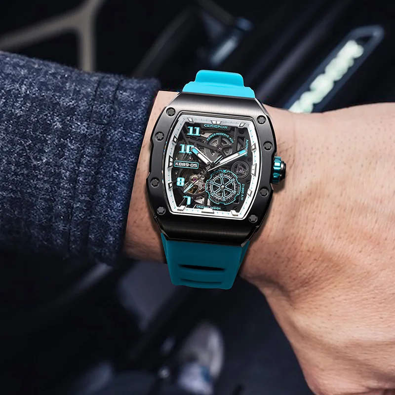 أعلى العلامة التجارية الأصلية ساعة أوتوماتيكية للرجال الراقية الفاخرة الجوف خارج كرونوغراف مقاوم للماء رجالي ساعات آلية ساعة Reloj