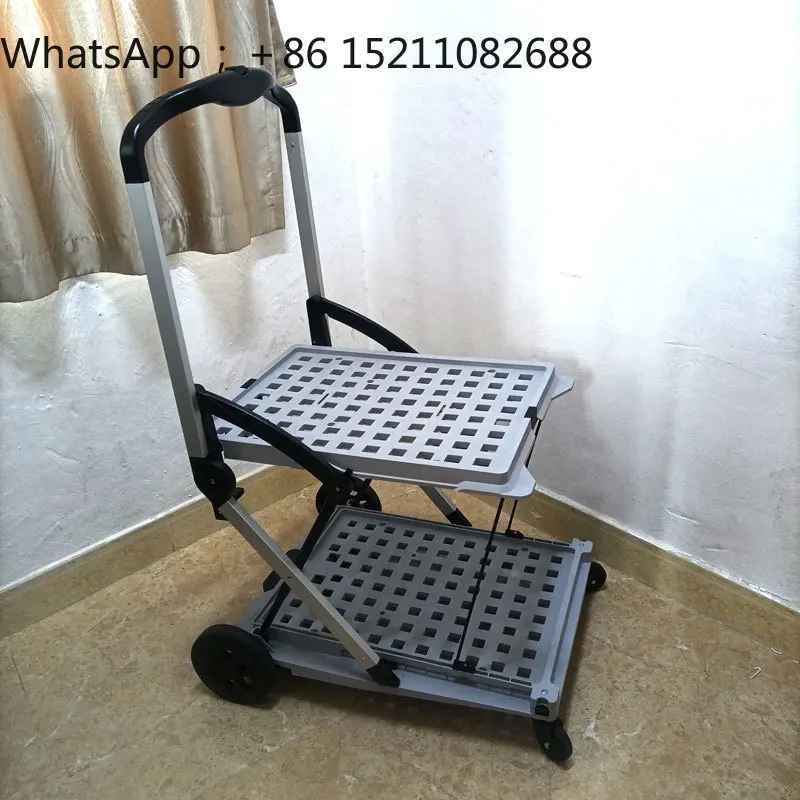 LLY double-layer shopping portable folding trolley with frame supermarket shopping cart storage trolley household large capacity
