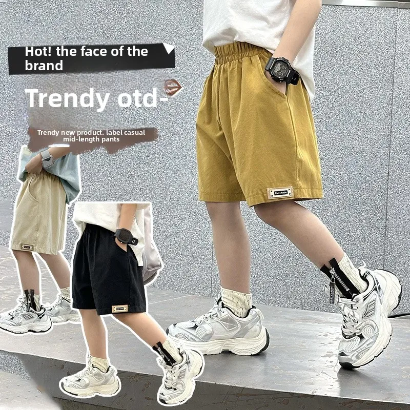 3-14years Boys Summer Shorts Solid Cotton Kids Short Sweatpants Children Elastic Waist Half Pants