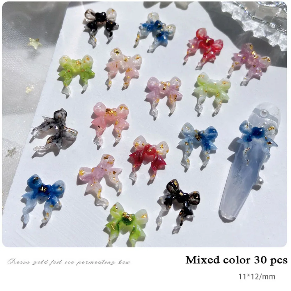 30pcs 3D Resin Bows On Nails INS Sweet Ribbon Bow Nails Charm Mixed Color Decoration For Nails Exquisite Manicure Ornaments