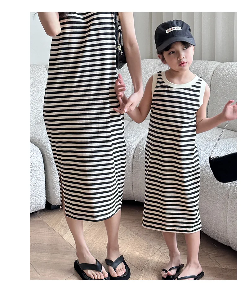 Mommy and Me Dress Family Fashion Summer Set Clothes for Mother  Daughter Stripe Sports Skirt Set Matching Mother Daughter Outfi