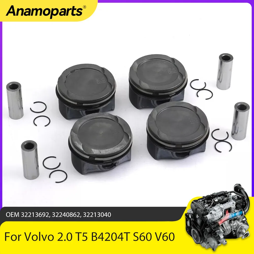 Engine Parts Pistons With Rings Set Fit 2.0 L T B4204T T4 T5 L4 Gas For Volvo S60 S90 V60 V90 XC60 XC90 2.0L 82mm STD 0.5 14-20