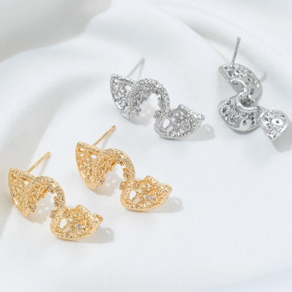 

Copper 14K Gold Color Zircon S-shaped Curve Stud Earrings with Rings Light Luxury Niche Design Temperament Versatile Earrings