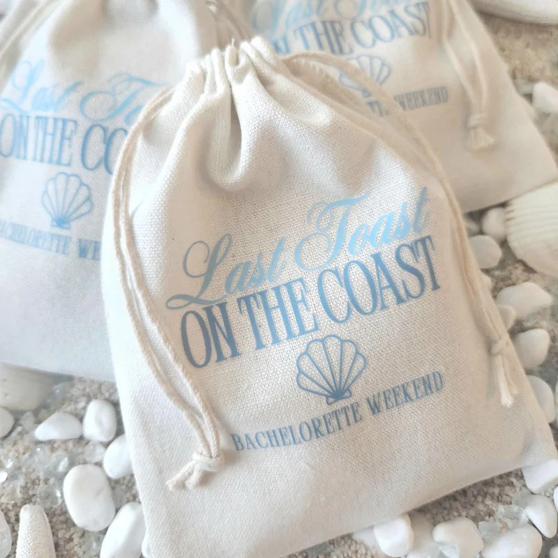

Cotton drawstring bag Last Toast on the Coast Goodie Bag dust-proof bags for jewellery earrings Ring Bangle packaging