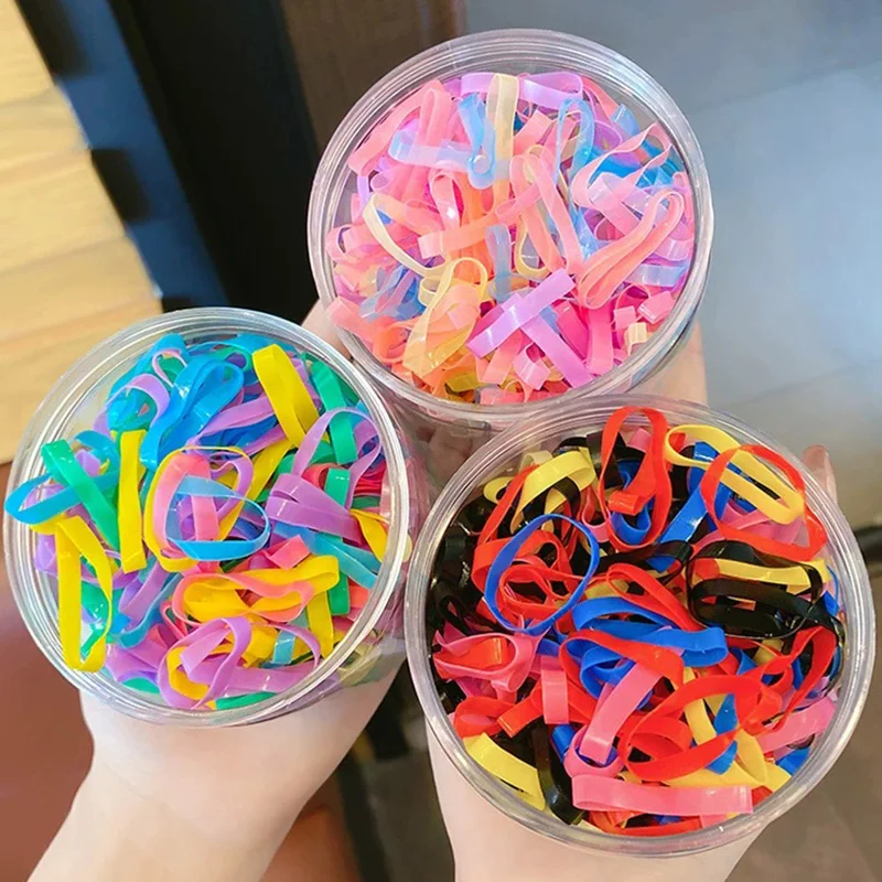 500pcs/box Colors Thick Rubber Bands Disposable Children Girls Scrunchies Elastic Hair Ties Rope Ring Headband Hair Accessoires