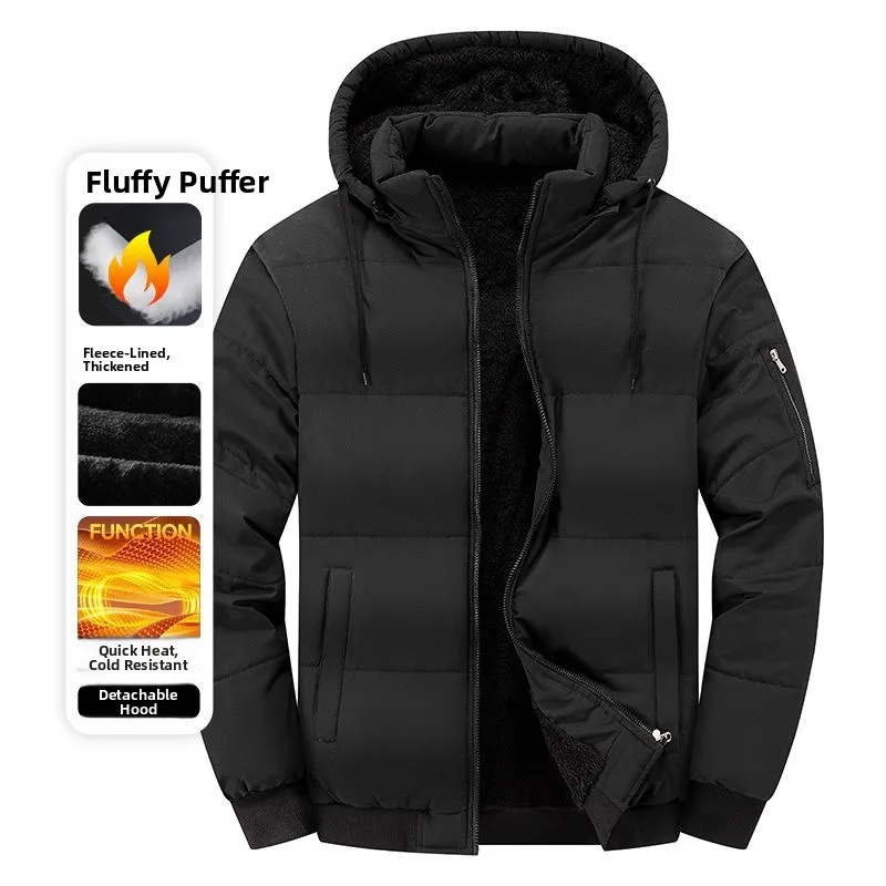 Chaqueta con forro polar para hombre, Parkas con capucha extraíbles y gruesas de invierno, abrigo corto de caballero de negocios de algodón puro con forro polar para hombre