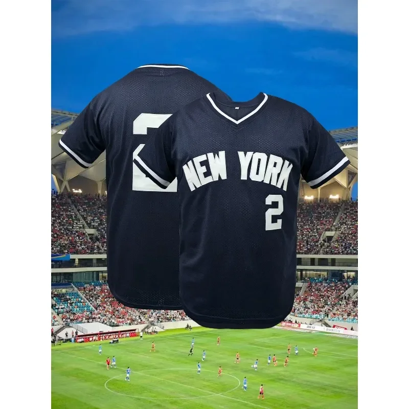 

Мужская бейсбольная майка # Бейсбольная рубашка с вышивкой букв Нью-Йорка 2, свободная посадка, дышащая спортивная одежда в стиле ретро с v-образным вырезом и короткими рукавами