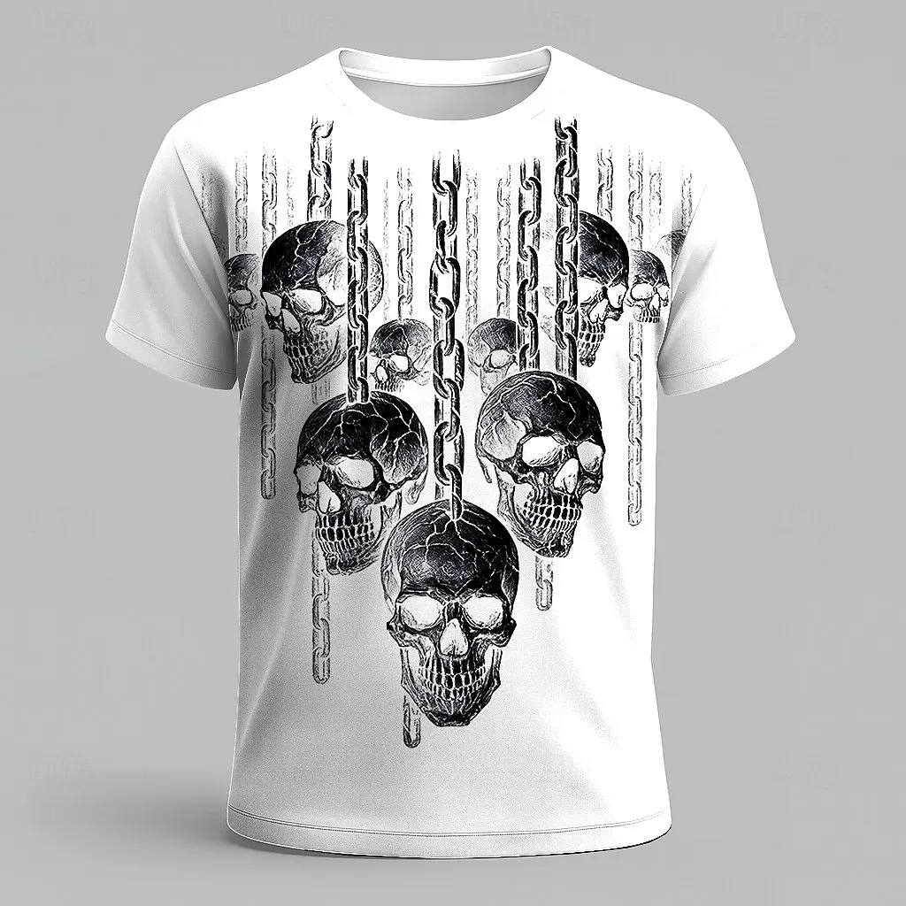 

3D Print Skull Graphic Men's Short Sleeve T-Shirts Halloween Simple Design Cool Round Neck Tops Fashion Gothic Daily Casual Tees