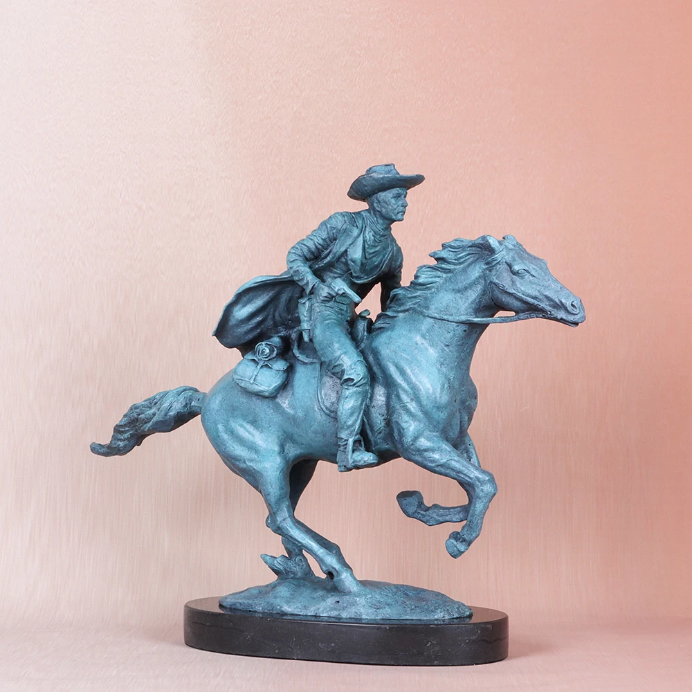 Bronze Western Cowboy Statue Replica Remington Signed Sculpture Collectible Figurine Home Decor Large