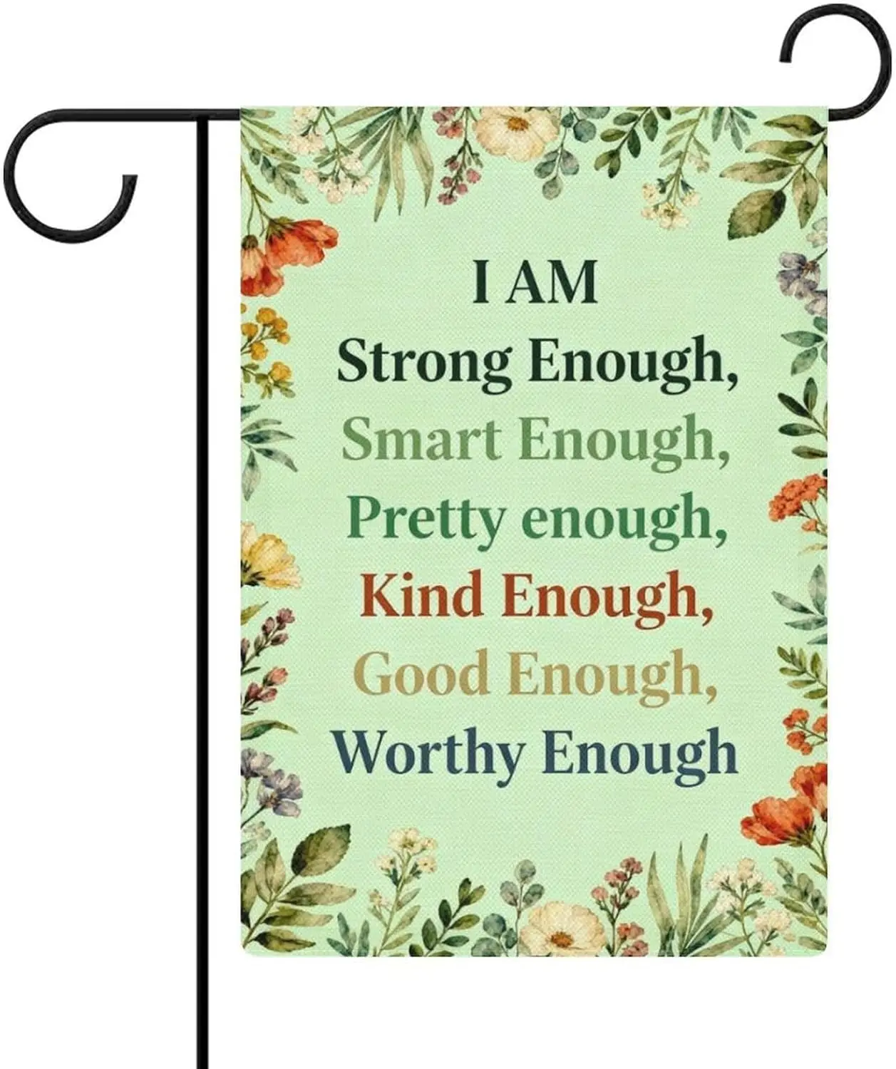 Garden Flag “I Am Strong Enough” Double Sided 12x18 In Burlap Seasonal Yard Decoration for Outside Porch LLX PPM