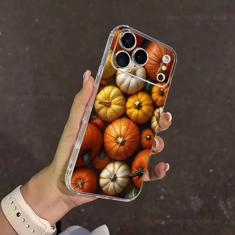 أوراق اليقطين الخريفية آيفون 16,13,12,11,17,14,15,Pro,Max,Plus,X,XS,XR,SE,غطاء سيليكون ناعم شفاف صغير