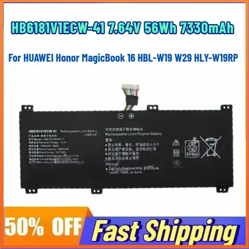 HB6181V1ECW-41 7.64V 56Wh 7330mAh Laptop Battery for HUAWEI Honor MagicBook 16 HBL-W19 W29 HLY-W19RP Rechargeable Battery