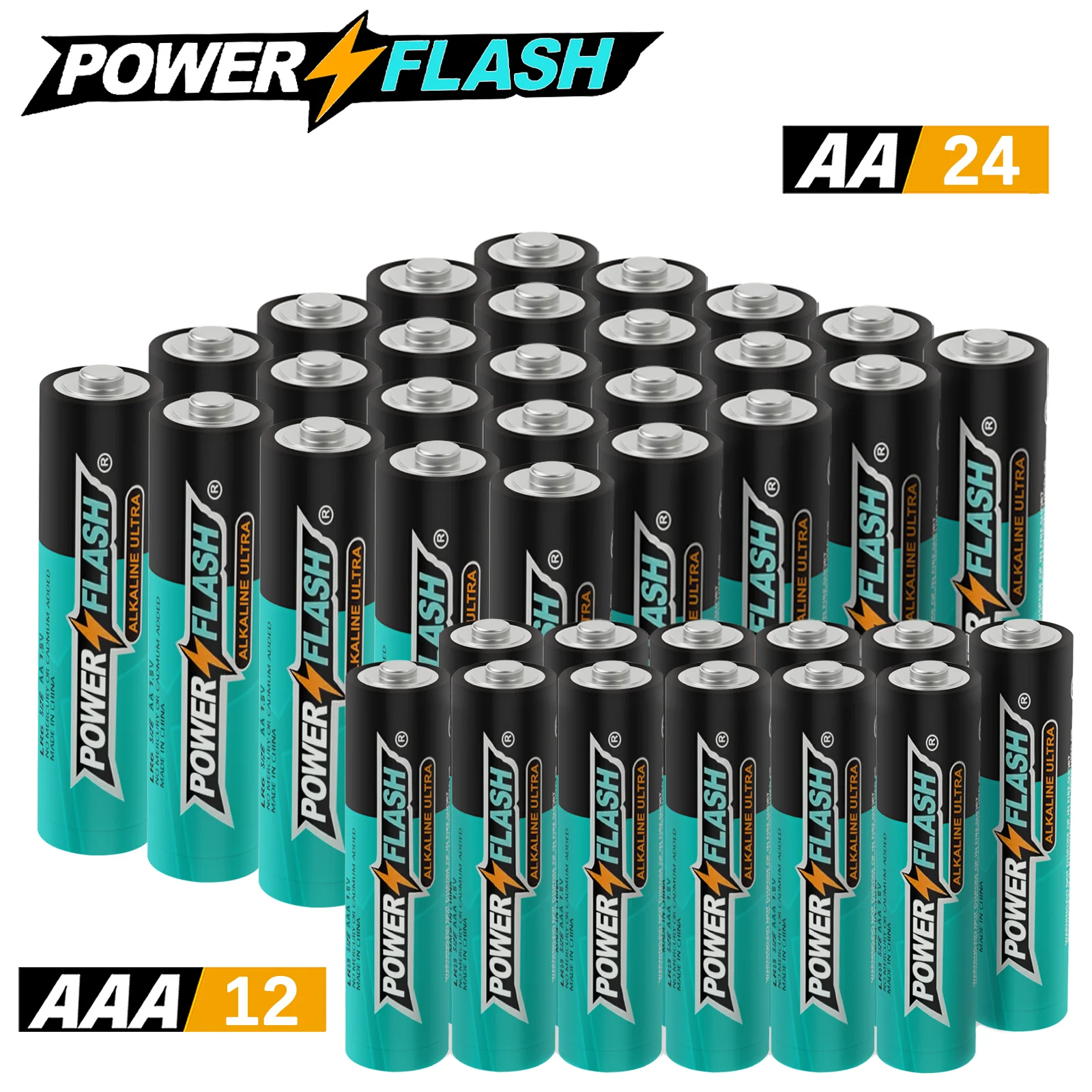 

Powerflash Aaa12 Aa24 Pack Batteries Power, Leak-Resistant Design, 10-Year Freshness Guarantee, Alkaline Premium Batteries