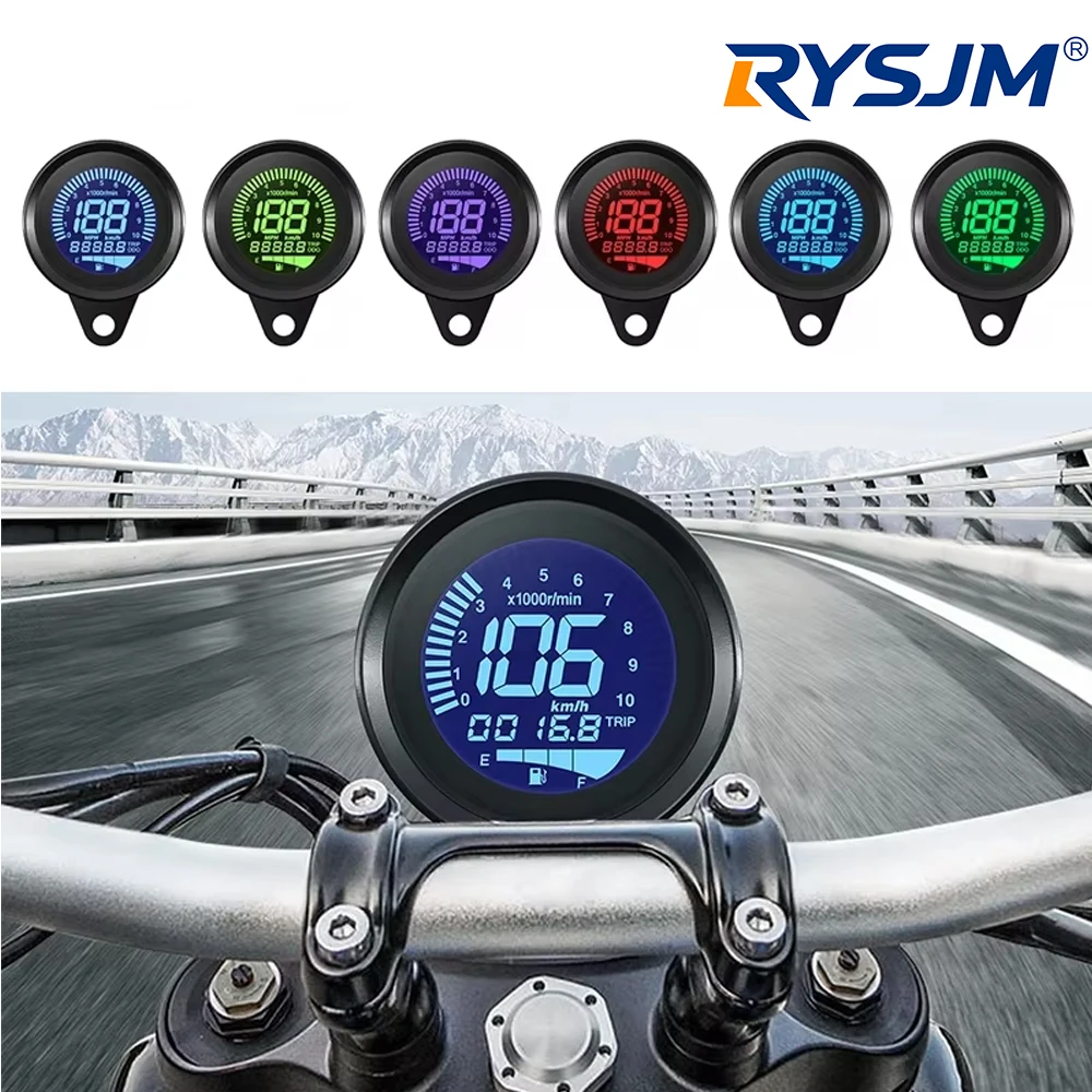 

7-Color Backlight Universal 12V Digital Motorcycle Speedometer Tachometer Odometer Speed KMH MPH Oil Level Gauge Tacho RPM Meter