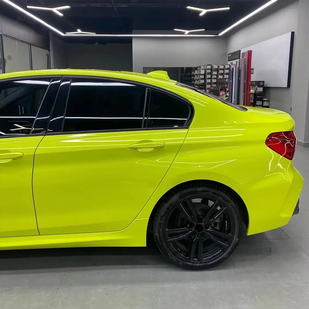 Green Yellow Car Wrapping Film Bubble Free Car Sticker Vinyl Film PET Decals Car Accessories Exterior Interior Decoration
