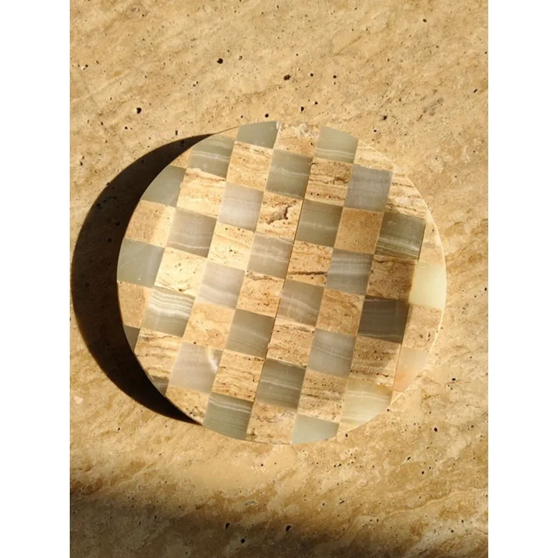 Household light luxury color matching jewelry storage box, natural marble mosaic small tray, high value storage tray