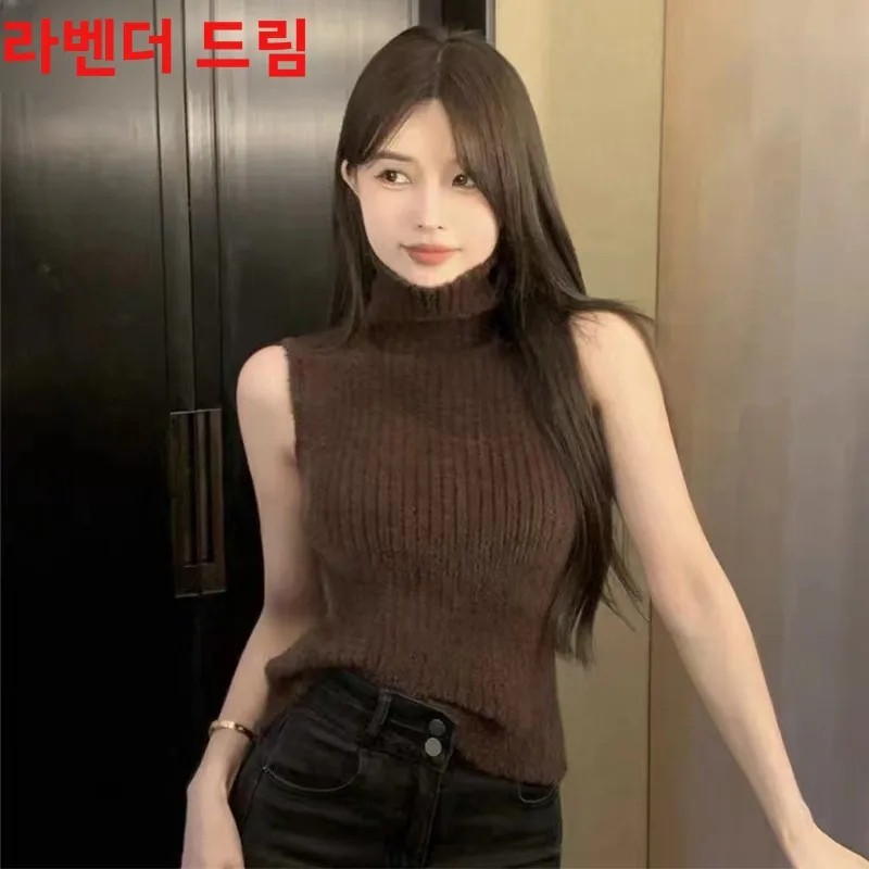 

Новинка 2024, вязаный жилет с высоким воротником, женский базовый слой irt No Sve, внутренняя одежда из искусственного меха, осень-зима, модный тренд