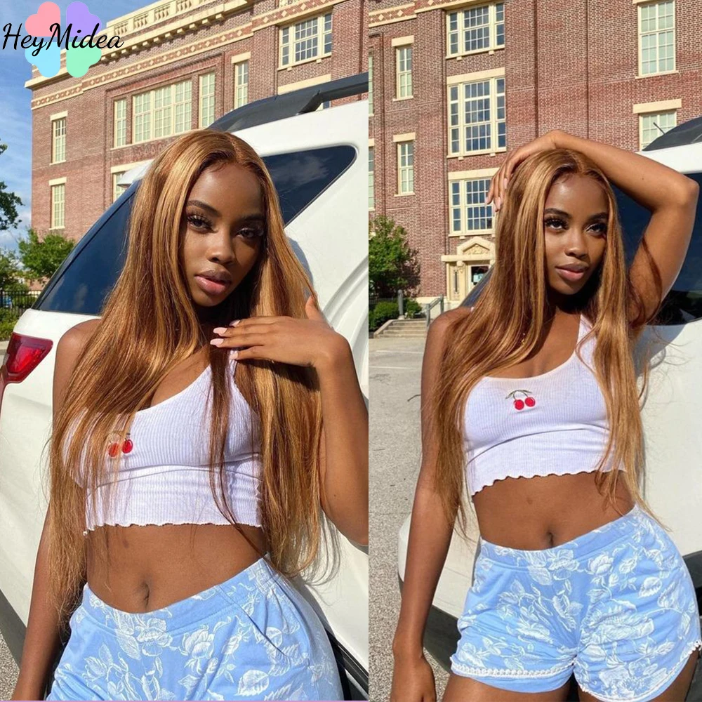 

P4/27 Highlight Honey Blonde13x6 Lace Frontal Human Hair Wigs Transparent Brazilian Remy Straight 13x4 Lace Front Wig HeyMidea