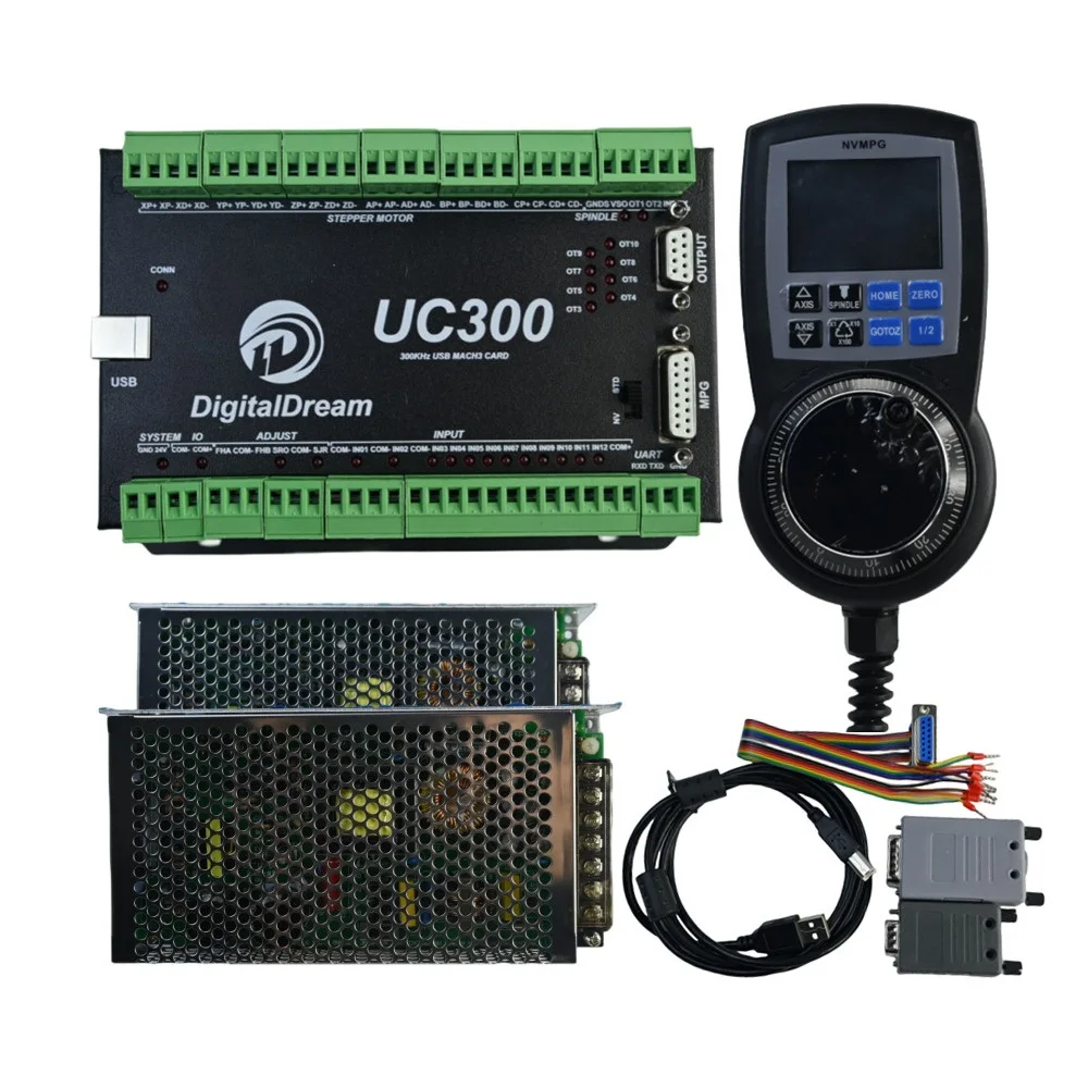 

Mach3-USB 3/4/5/6 Axis Cnc Motion Controller Kit UC300 300khz Milling Machine Control Card + Digital Display MPG + Power Supply