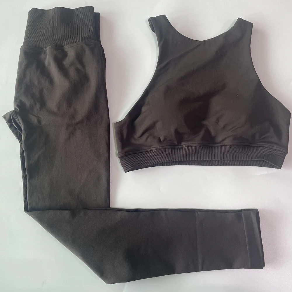 Pericic 2-teiliges Set Damen Racer Sport-BH High Waist Scrunch Bum Seam Yoga Leggings Sportanzug Fitnesskleidung Outfit Yoga-Set – Detail 14