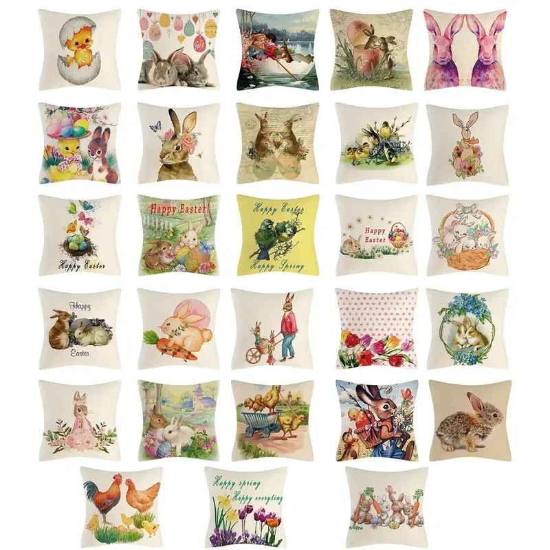 Cross-border home Nordic Easter rabbit pillow cover sofa pillow bedside pillowcase linen pillow cover wholesale