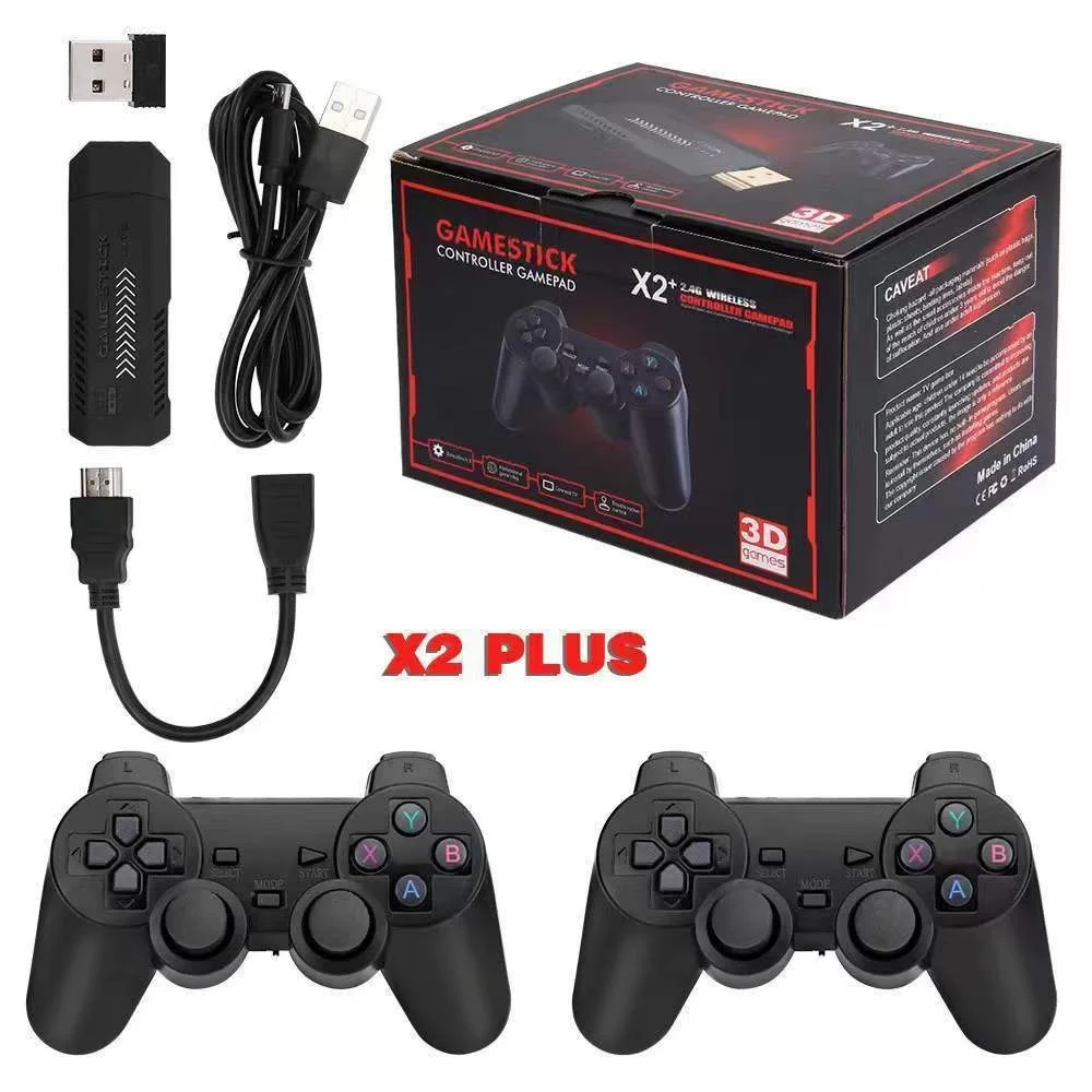 X2 لعبة فيديو وحدة التحكم عصا 4K HDMI إخراج 64 جيجابايت ألعاب كلاسيكية ريترو وحدات تحكم لاسلكية مزدوجة لعبة وحدة التحكم عصا