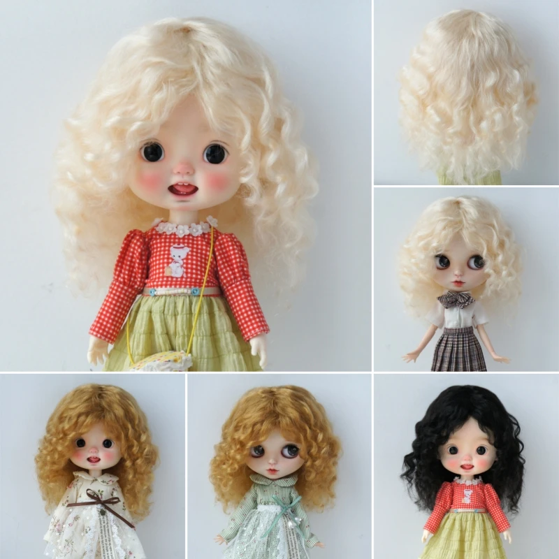 

JD738L 9-10inch 10-11inch Messy Baby Curly Combed Mohair BJD Wigs QBaby Blythes 18" OG Doll Accessories