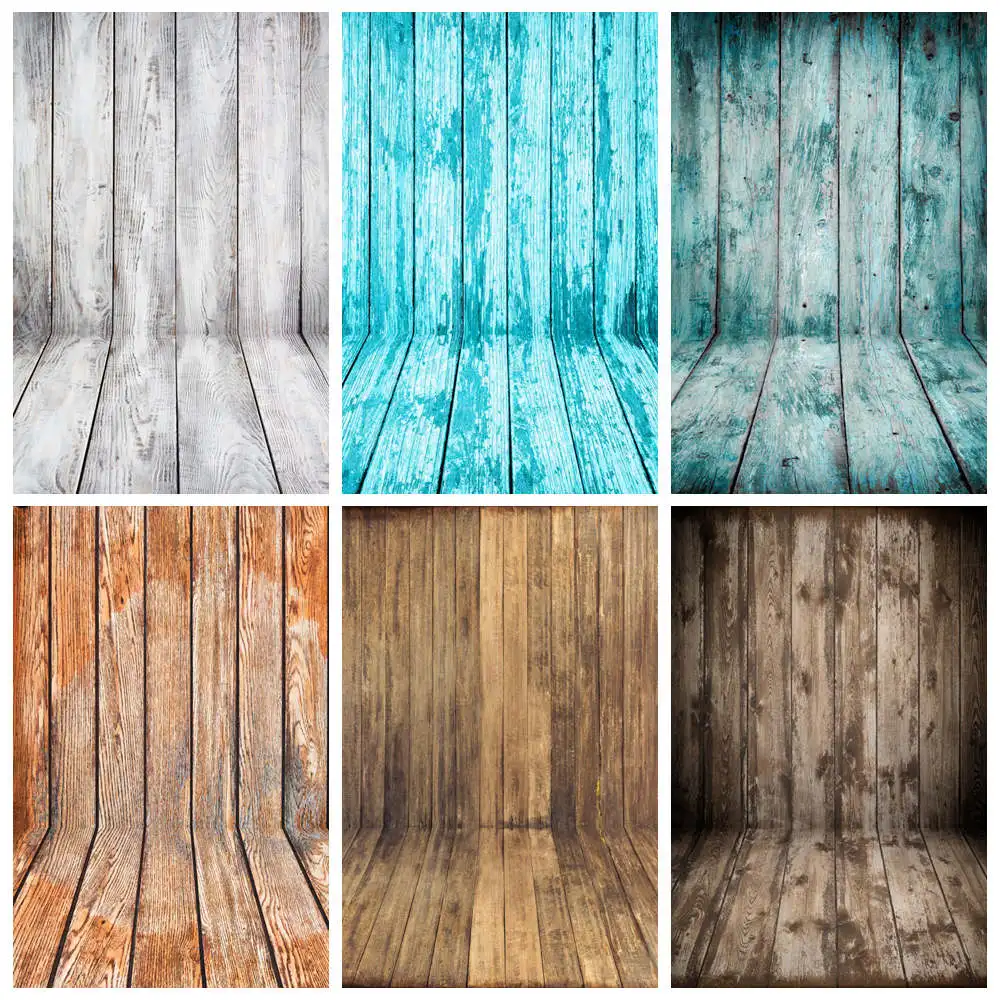 

Wooden Board Photography Backdrops Stand Custom Retro Faded Blue White Planks Wall Floor Home Party Studio Photocall Backgrounds