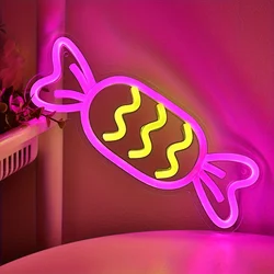 Candy Neon Sign USB Powered LED Neon Light Wall Decor for Candy Shop Living Room Bedroom Club Halloween Party Gift for Kid
