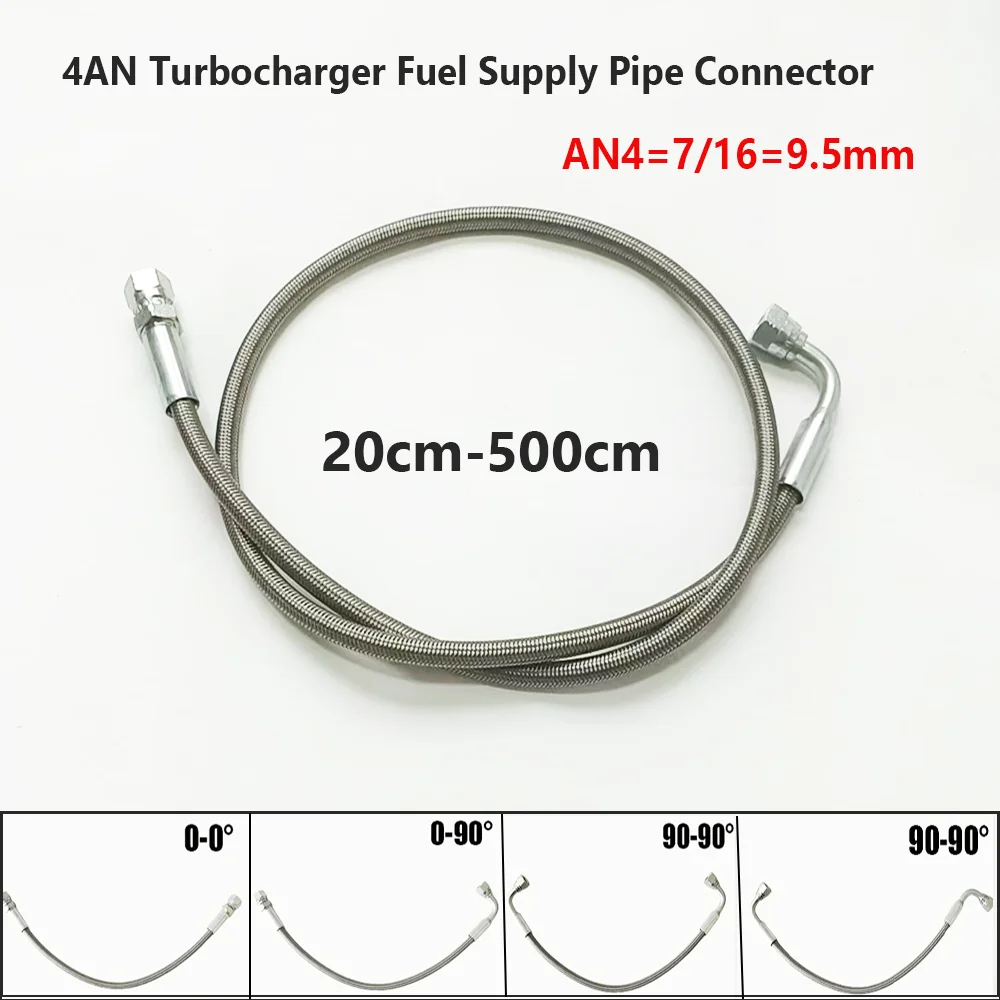 Ligne d'alimentation turbo tressée en acier inoxydable AN4 0-90 ° Embout de tuyau droit, ligne de retour de vidange d'huile à distance, Flexible et étanche, 20cm-500cm