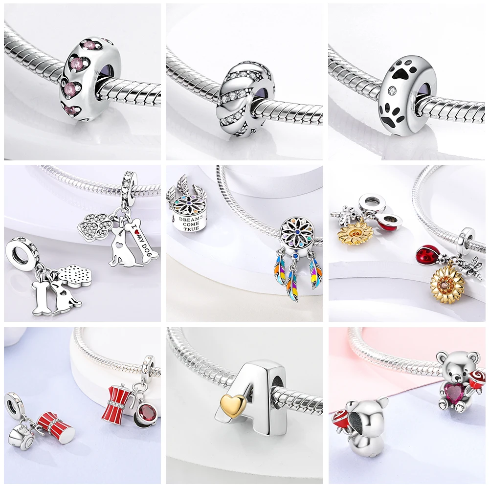 Colgante Chapado en plata para mujer, cuentas de oso rosa, letras de amor, compatible con pulsera Pandora Original, joyería artesanal, gran oferta