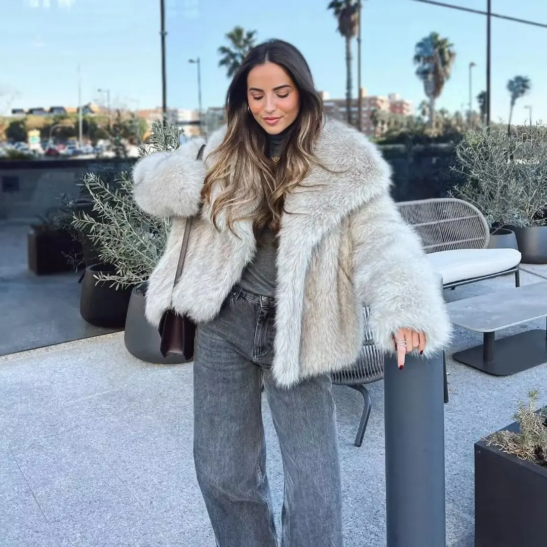 Cappotto in pelliccia artificiale dal design favorable con colletto grande 5 colori Lazy Sle Versatile lunghezza ort Casual Sle Jaet da donna