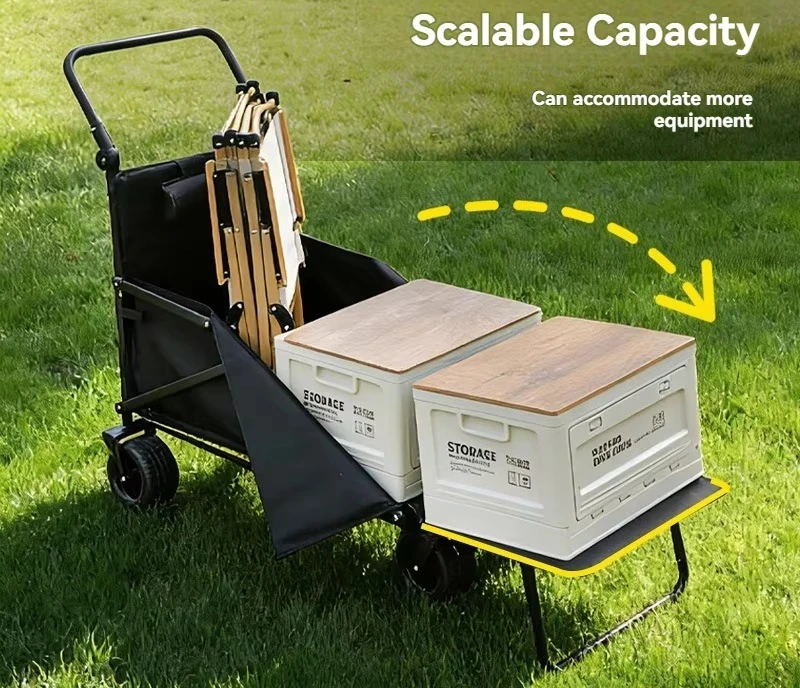 Foldable Outdoor Camping Trolley Tank Wheel Beach Cart Portable Camp Trailer Reclining Push Chair for Travel Picnic Shopping
