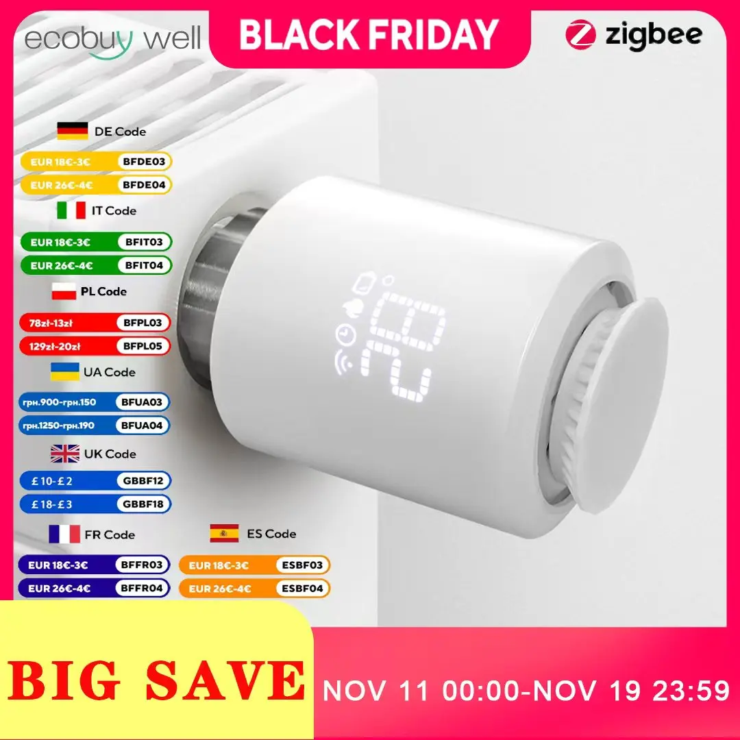 Tuya Smart ZigBee 3.0 TRV Radiator Actuator Valve Thermostatic Radiator Valve Temperature Controller Support Alexa Google Home