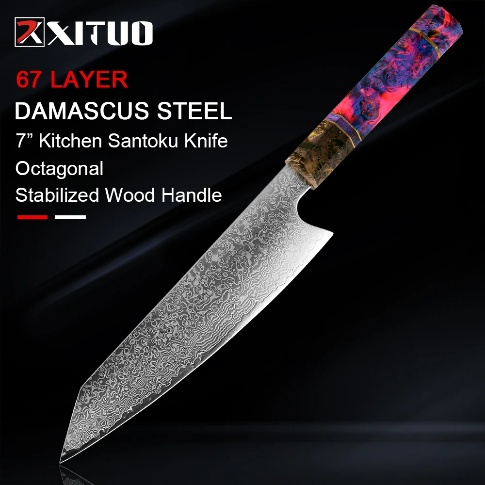 XITUO-cuchillo de Chef de Damasco, herramienta de cocina japonesa de 8 pulgadas, afilada, Gyuto, rebanada, cuchilla, Santoku, mango de madera sólida estable