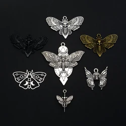 5/10pcs/lot Antique Silver Plated Gothic Skull Moth WICCA Moon Charms Pendant For Diy Jewelry Making Supplies Accessories