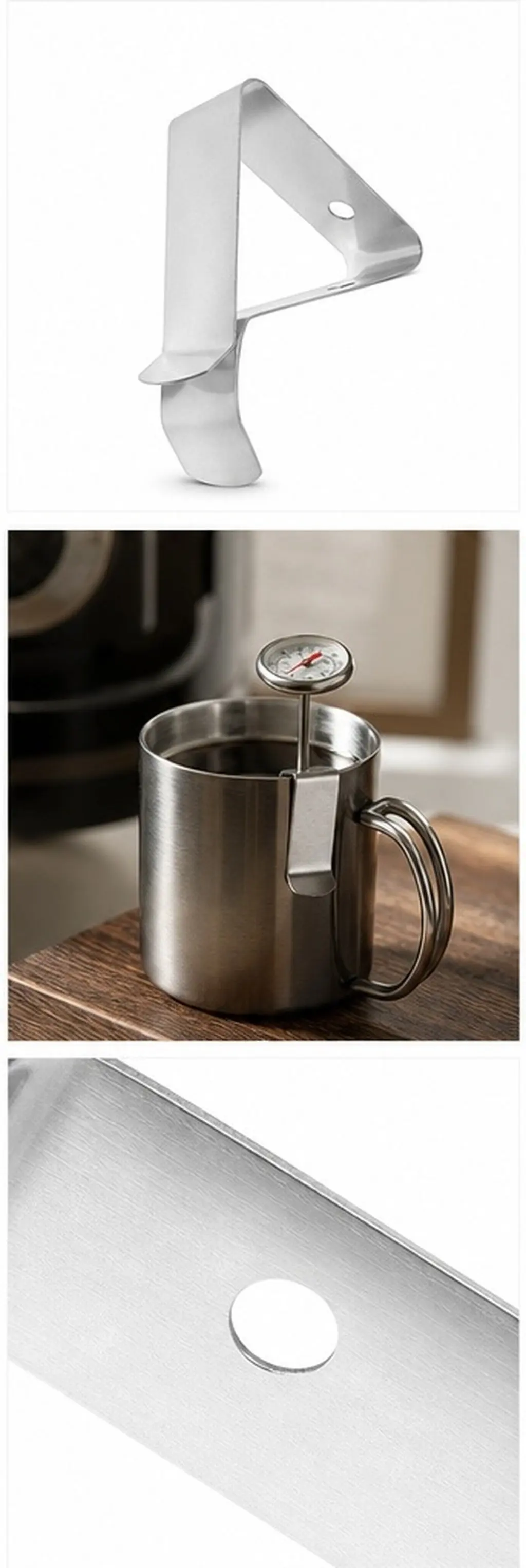 Thermometer Probe Clips 2 Pack Stainless Steel Coffee Cup Holders for Safe Temperature Measurement