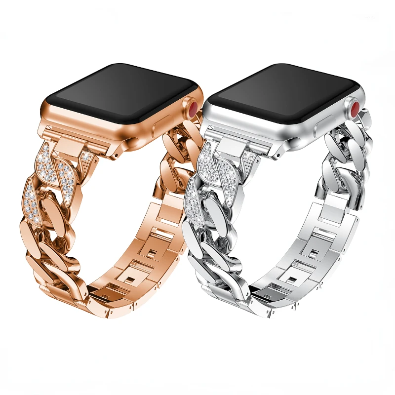 

Metal Link Strap For Apple Watch Band 49mm 45mm 44mm 42mm 41mm 40mm Diamond Stainless Steel Bracelet iWatch Ultra 9 8 7 6 5 4 SE