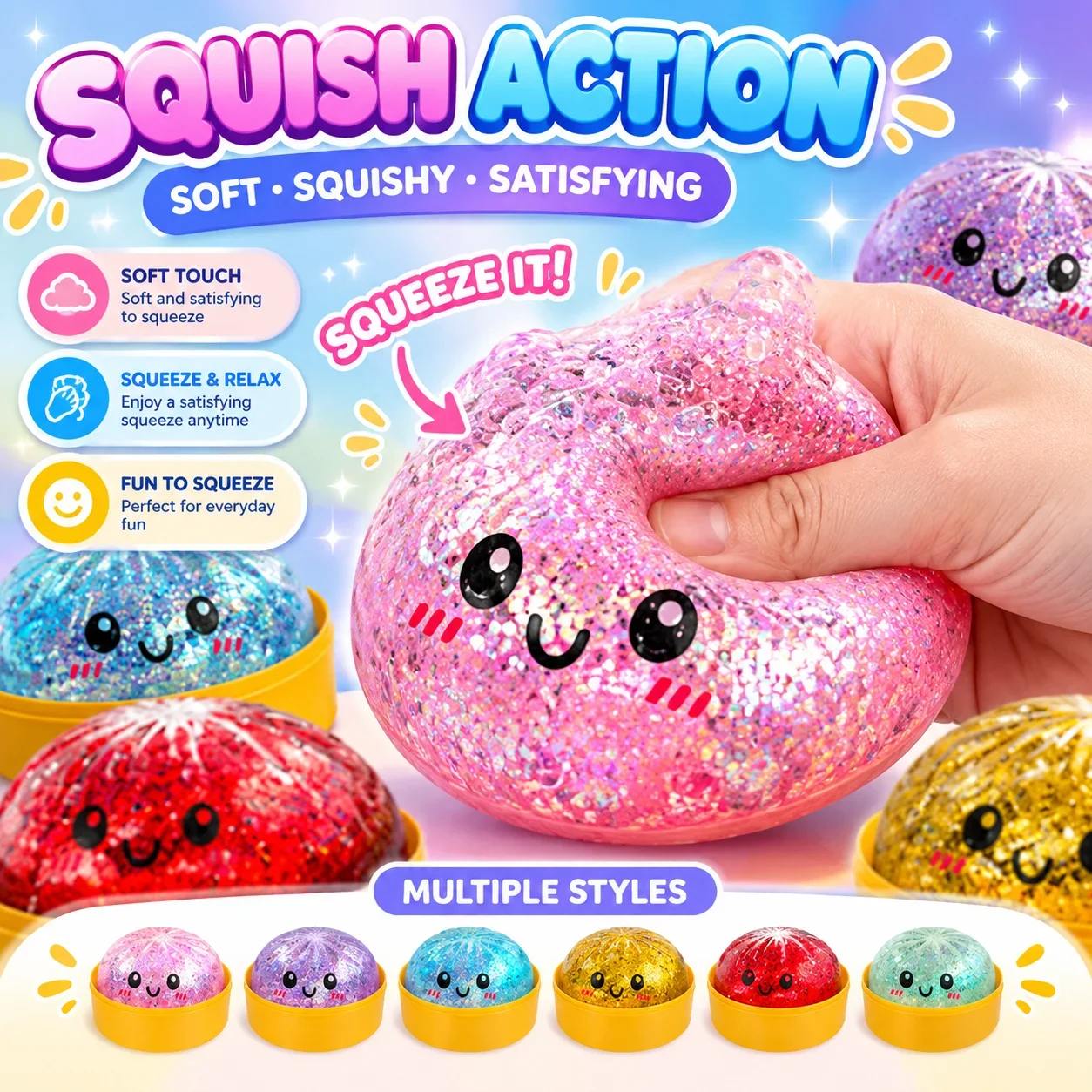 Dumpling Squishy Glitter Sensory Squeeze Toy Set 1-12pcs with Box Cute Kawaii Novelty Stress Relief Prank Gift
