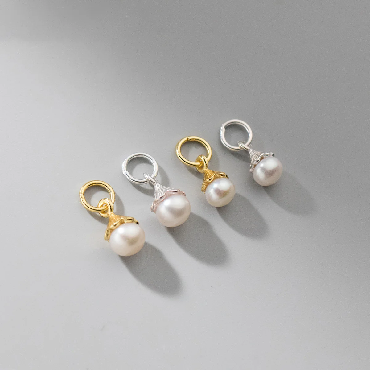 Charms 925 Silver Electroplated Pearl Inlaid Necklace Pendant Handmade DIY Accessories Charms for Bracelet Plata 925