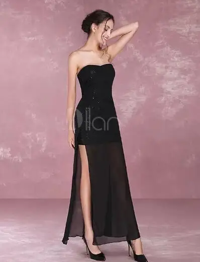 Trägerloses Chiffon-Brautjungfernkleid Frühling Sommer Sexy schwarze Frauen elegante hohe Schlitz Pailletten lange Abendkleider Kleider