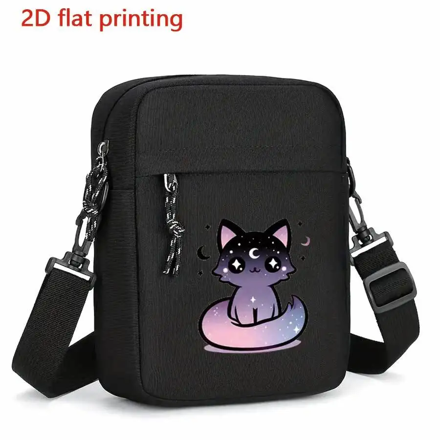 Fashion Cat Print Outdoor Casual Canvas Crossbody Bag  Women Men Vintage Animal Mini Mobile Phone Bag Fashion Teen Shoulder Bag