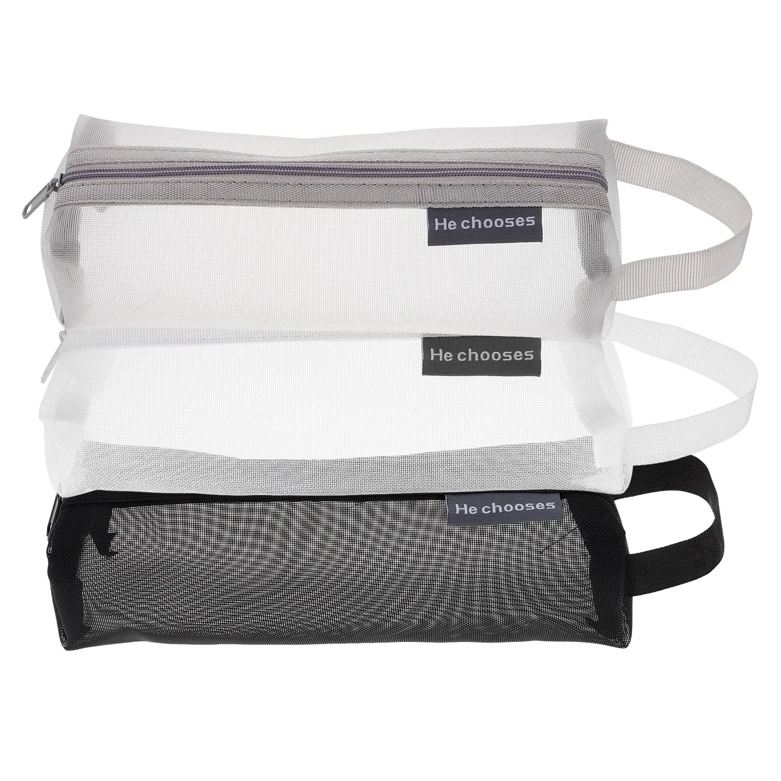 

3Pcs Large Transparent Mesh Pencil Cases Black White Gray Clear Pen Organizer Storage Pouch for Study Office Travel