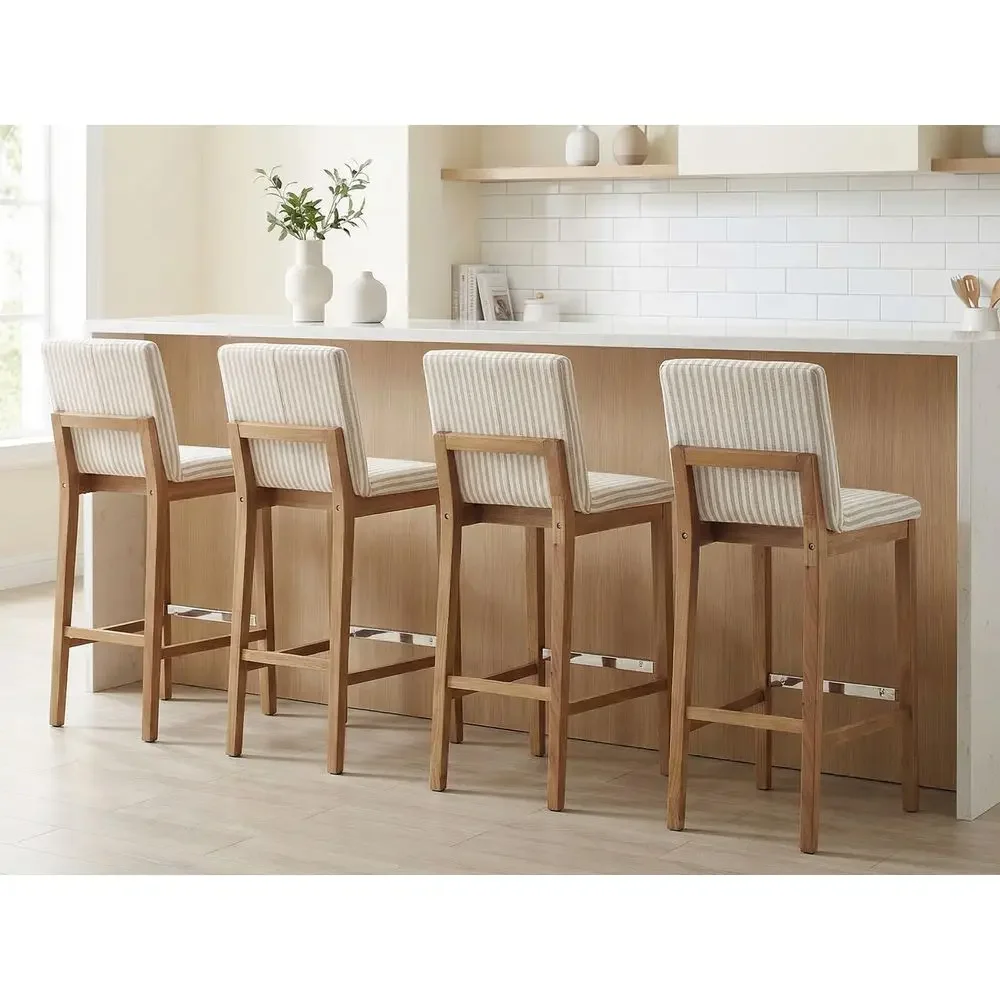 

Stools for Kitchen Island Set of 4, Linen Fabric Upholstered Wood Barstools with Back, 30 Inch Mid Century Stool Chairs for Hom
