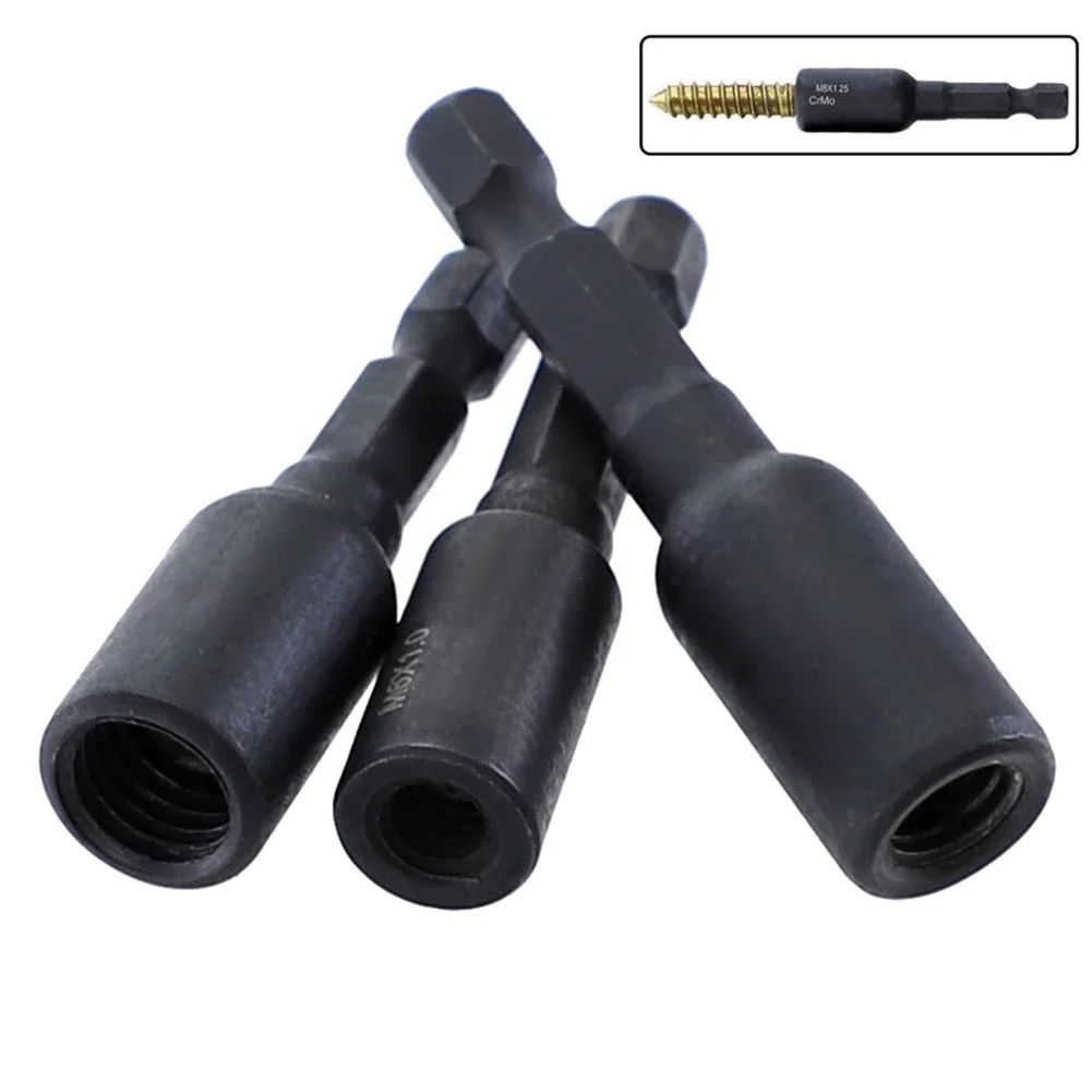 3pcs Self-Tapping Socket Adapter For 6/8/10mm Insert Nuts Or Hanger Bolt Power Drill Tools 1/4 Inch Hex Shank M6 M8 M10