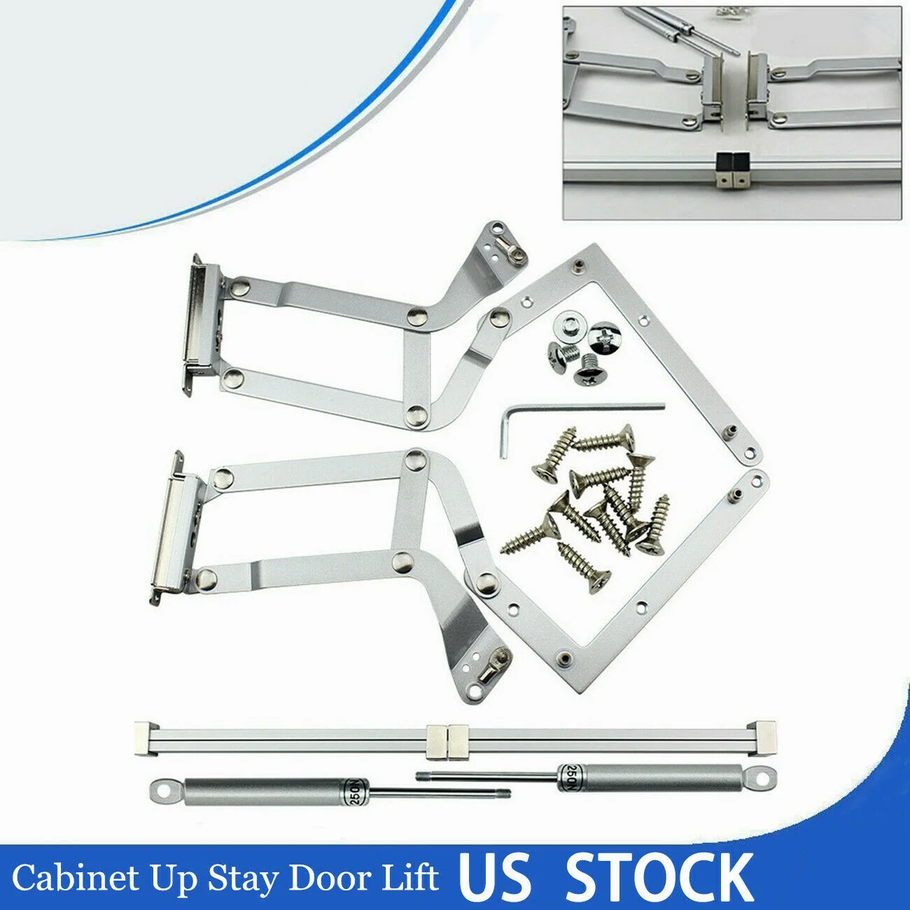 

2 Cabinet Door Vertical Swing Lift Up Stay Pneumatic Arm Mechanism Hinge Strut Support Arm Set