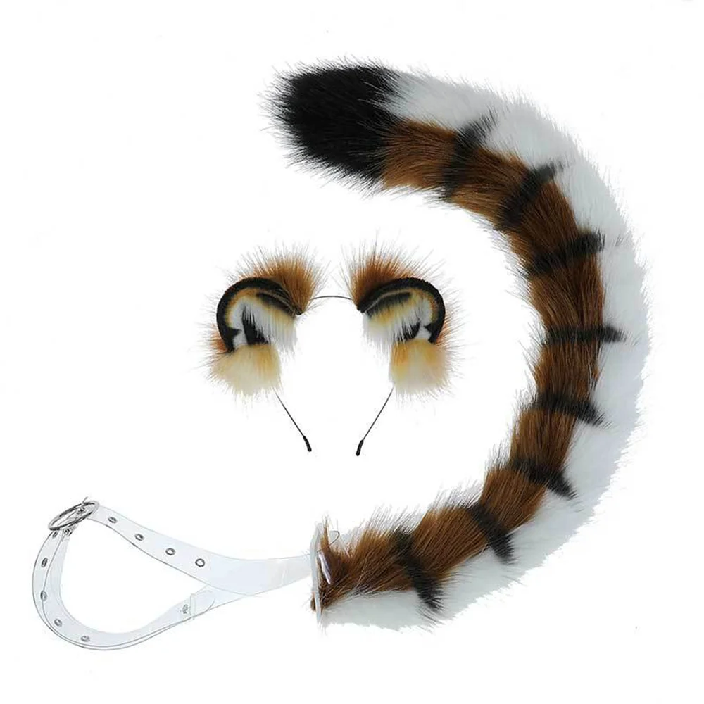 80CM Anime Animal Tail Cosplay Costumes Props Tiger Plush Tails Cute Ear Headband Role Play Halloween Accessories Tiger Tail